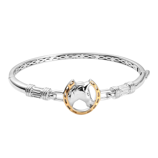 Horse Bangle in Platinum and Gold Plated 7.5 Inch
