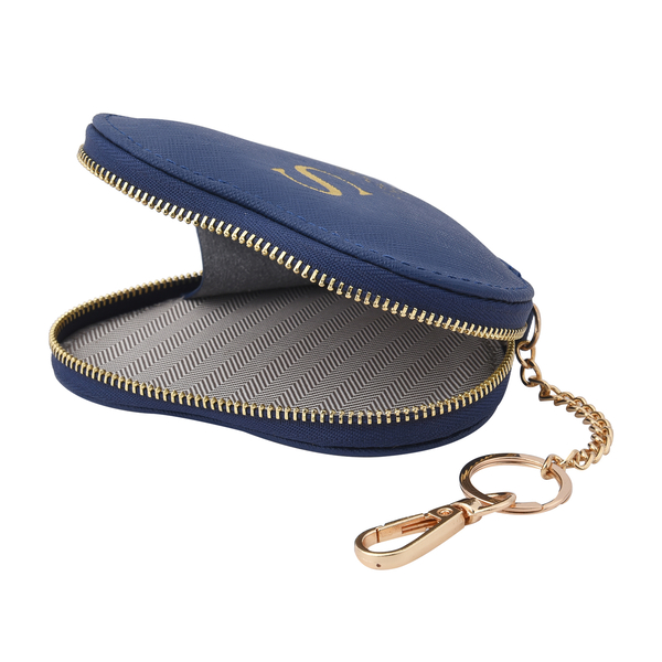100% Genuine Leather Alphabet S Heart Shape Purse with Engraved Message on Back Side (Size 12x2x12Cm) - Navy