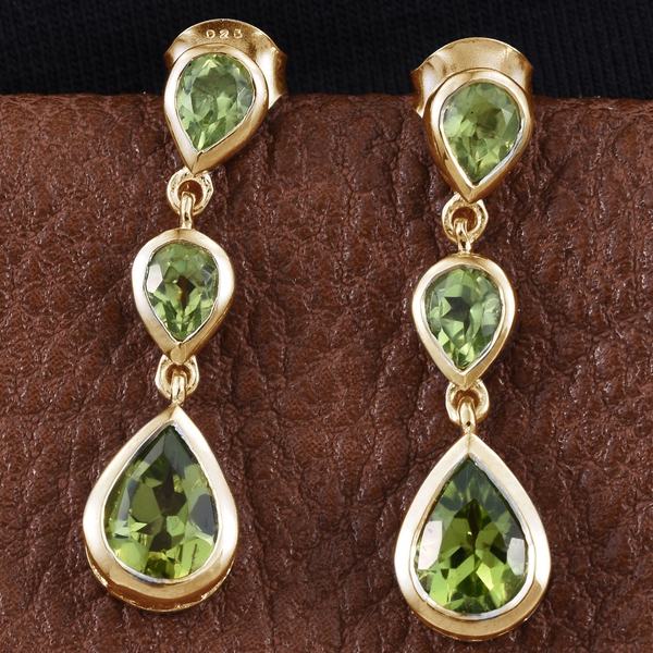 AA Hebei Peridot (Pear) Earrings (with Push Back) in 14K Gold Overlay Sterling Silver 3.250 Ct.