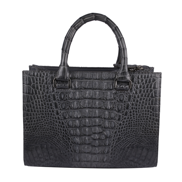 RIVER 100% Genuine Crocodile Leather Bag with Zipper Closure (26x20x12Cm) - Grey