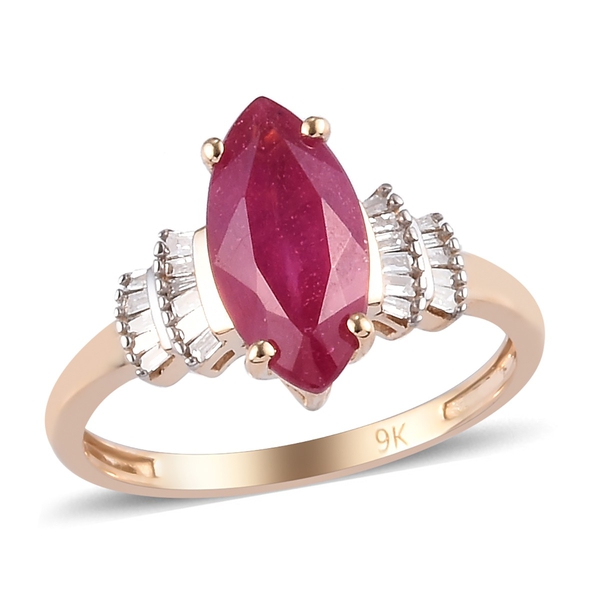 9K Yellow Gold AA African Ruby and White Diamond Ring 2.60 Ct.