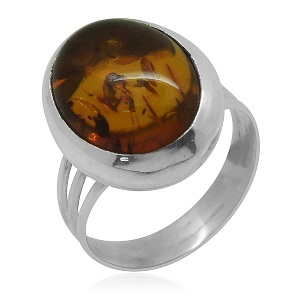 Royal Bali Collection Baltic Amber (Ovl) Solitaire Ring in Sterling Silver 3.480 Ct.