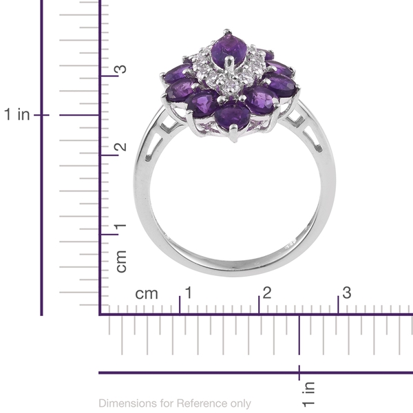 Lusaka Amethyst (Mrq), Natural Cambodian Zircon Ring in Platinum Overlay Sterling Silver 3.500 Ct.