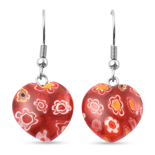 Red Color Murano Glass  Earring Stainless Steel 26.00 Ct.