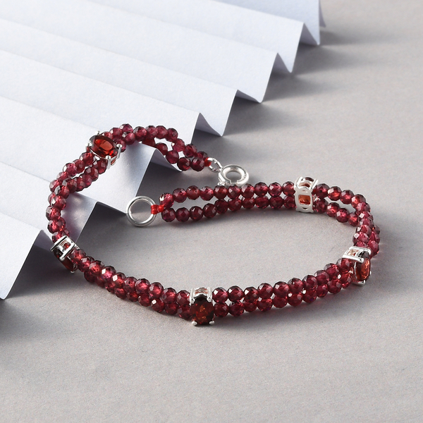 Red Garnet Beads Bracelet (Size - 7.5) in Sterling Silver