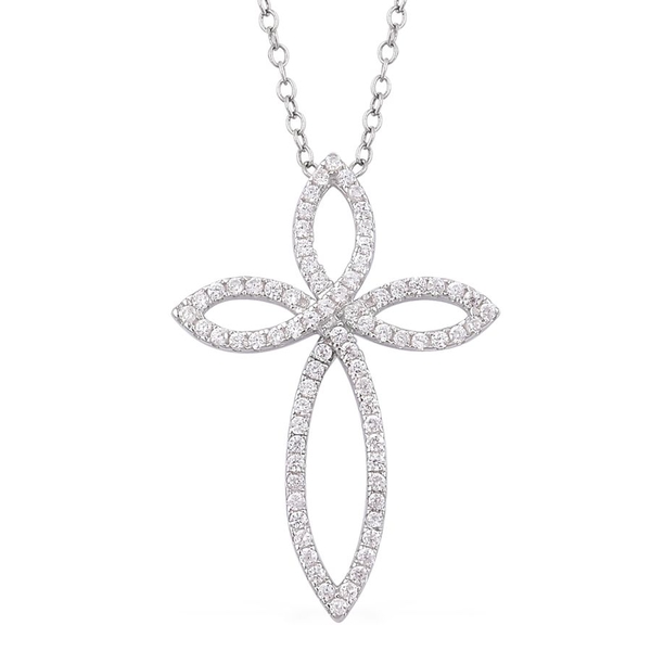 ELANZA AAA Simulated White Diamond Pendant With Chain in Rhodium Plated  Sterling Silver