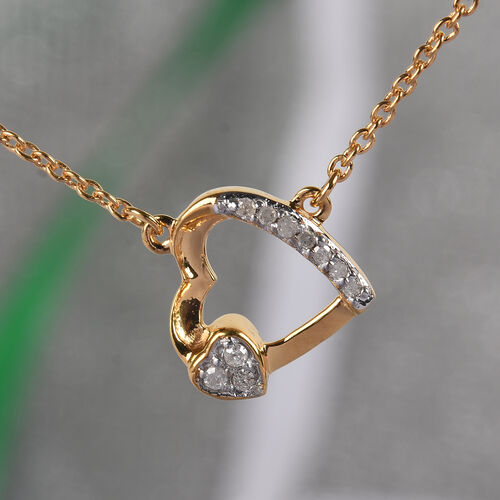 Diamond 3 Hearts Silver Necklace (Size 18) in 14K Gold Overlay 0.100 Ct ...