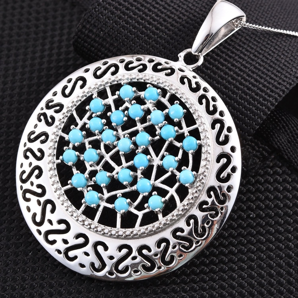 Arizona Sleeping Beauty Turquoise (Rnd) Pendant with Chain in Platinum Overlay Sterling Silver 2.000 Ct.