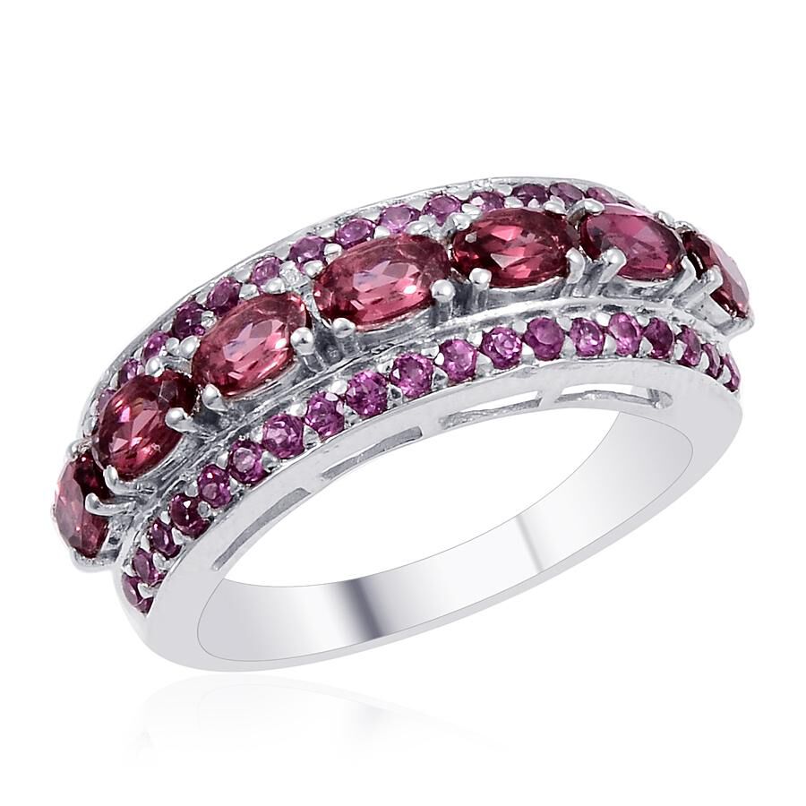 Designer Collection Umba River Zircon (Ovl), Rhodolite Garnet Ring in Platinum Overlay Sterling Silv