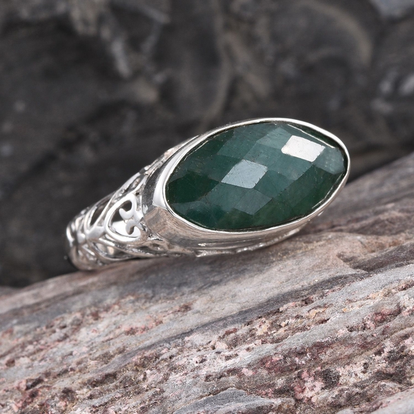 Emerald (Colour Enhanced) Solitaire Ring in Sterling Silver 6.010 Ct.