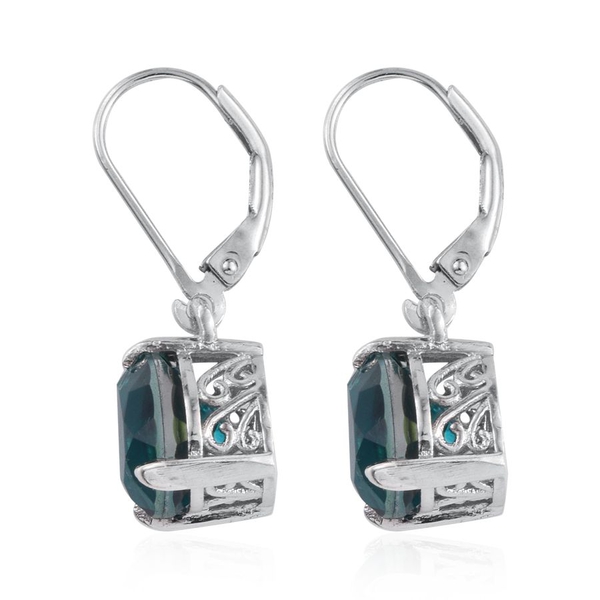 Capri Blue Quartz (Pear) Earrings in Platinum Overlay Sterling Silver 5.250 Ct.