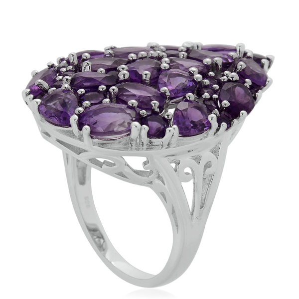 Amethyst (Ovl and Rnd) Cluster Ring in Sterling Silver 7.330 Ct.