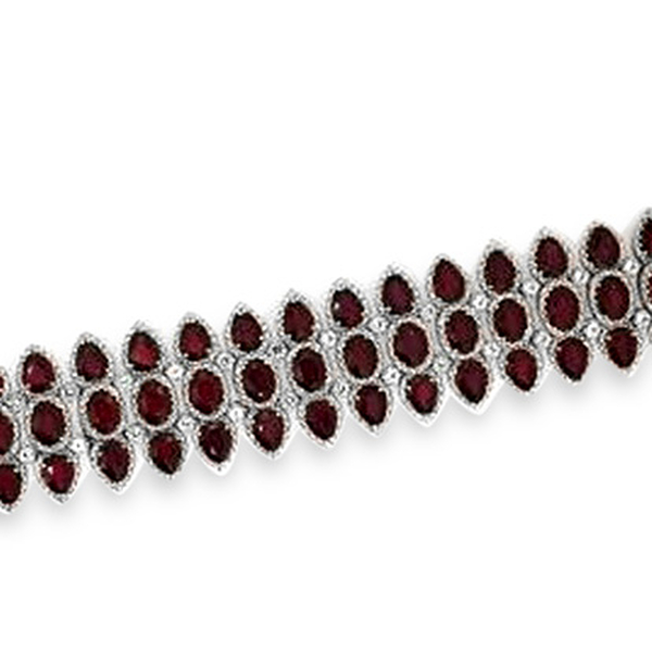 AAA African Ruby (Ovl), White Topaz Bracelet (Size 8) in Rhodium Plated Sterling Silver 65.520 Ct.