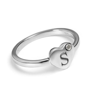 Personalised Initial Heart Diamond Ring in Silver