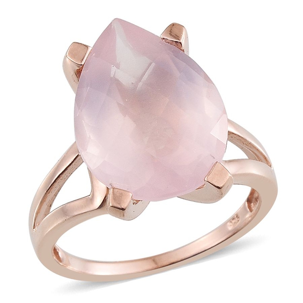 Checkerboard Cut Rose Quartz (Pear) Solitaire Ring in Rose Gold Overlay Sterling Silver 9.750 Ct.