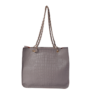PASSAGE Croc Pattern Tote Bag with Zipper Closure ( Size 32x11x28cm) - Grey