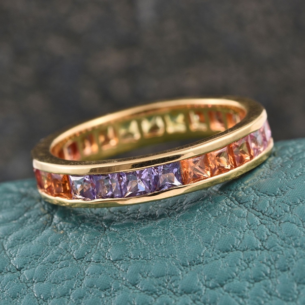 Multi Sapphire (Sqr) Full Eternity Band Ring in 14K Gold Overlay Sterling Silver 2.750 Ct.
