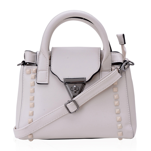 White Colour Tote Bag with External Zipper Pocket and Adjustable and Removable Shoulder Strap (Size 