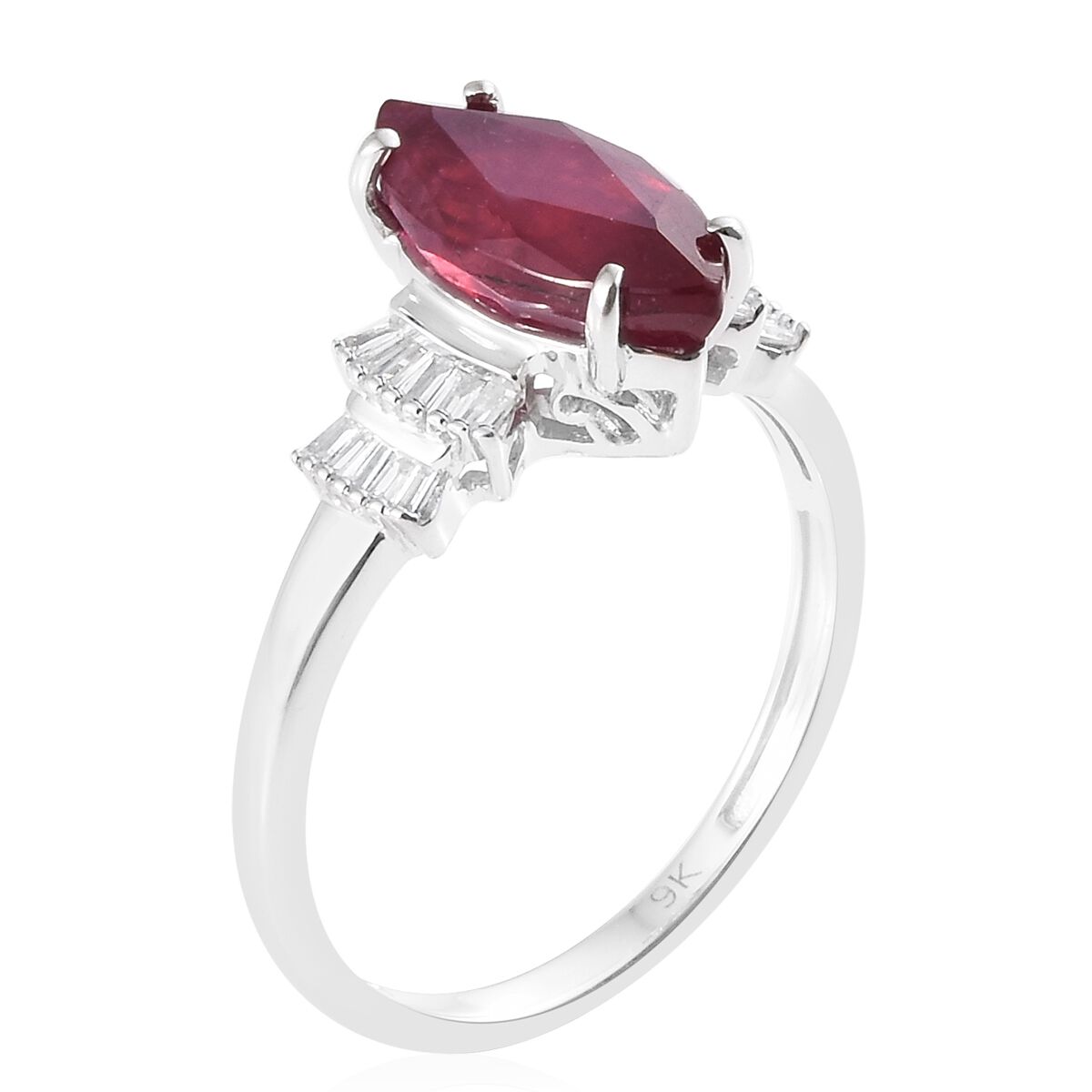 9K White Gold AA African Ruby and Diamond Ring 2.60 Ct.