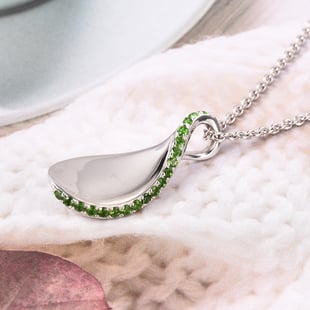 Isabella Liu Twilight Collection - Chrome Diopside Pendant with Chain (Size 16 with 4 inch Extender) in Rhodium Overlay Sterling Silver