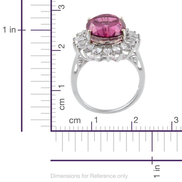 Radiant Orchid Quartz (Ovl 12.25 Ct), White Topaz Ring in Platinum Overlay Sterling Silver 15.750 Ct.