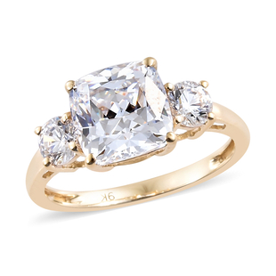 Lustro Stella Made with Finest CZ Trilogy Ring in 9K Yellow Gold