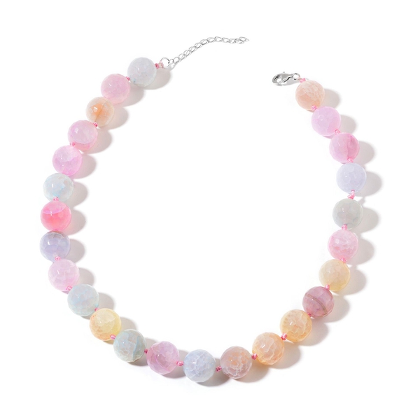 Multi Agate Enhanced Necklace (Size 18) in Rhodium Plated Sterling Silver 645.000 Ct.