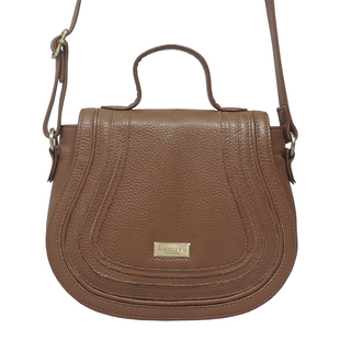 ASSOTS LONDON Carmel Genuine Leather Handbag with Magnetic Closure and Shoulder Strap - Tan