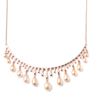LucyQ Pearl Drop Collection-  Peach Freshwater Pearl Necklace (Size:16 with 4 inch Extender) in Rose