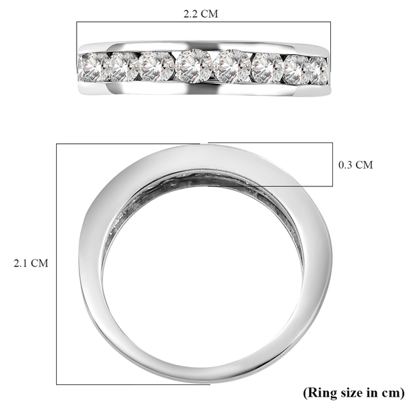 Moissanite Half Eternity Ring in Platinum Overlay Sterling Silver