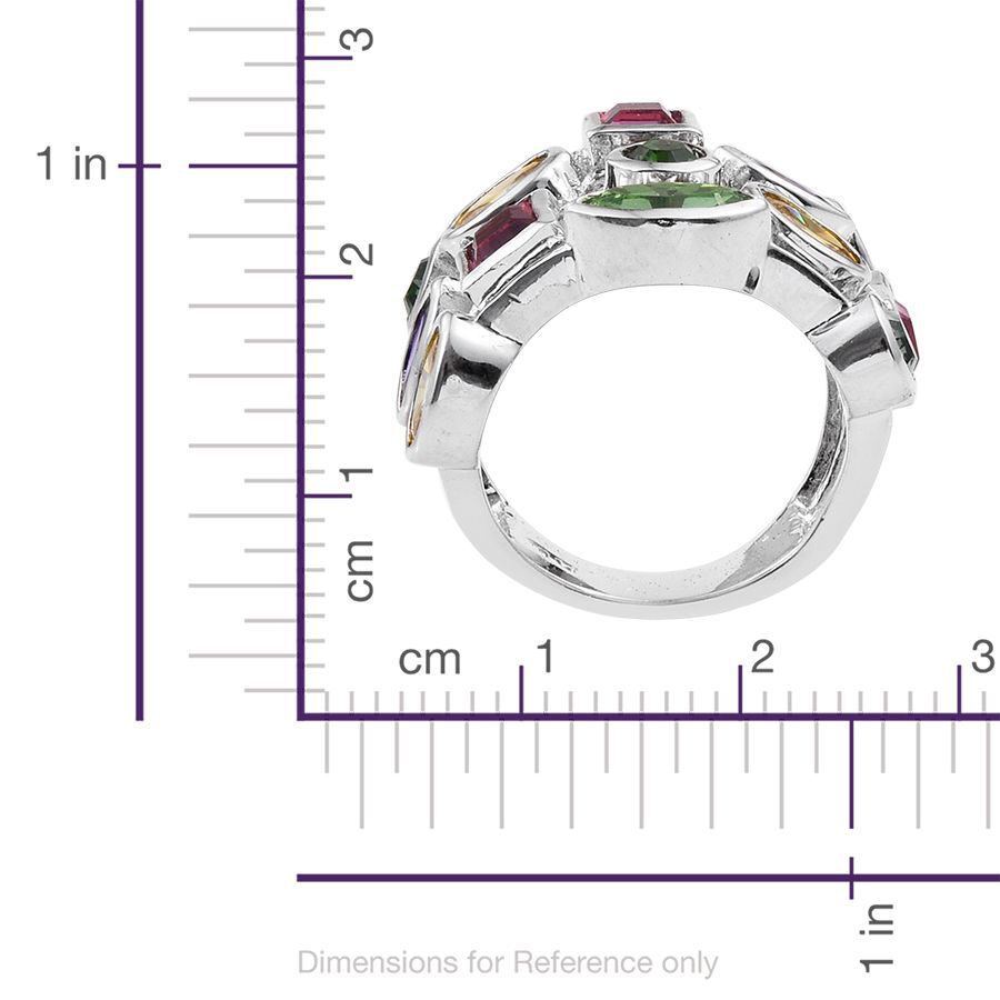 Lustro Stella  - Peridot Colour Crystal (Mrq),  Rose Crystal,  Fern Green Crystal, Simulated Citrine and Simulated Tanzanite Ring in ION Plated Platinum Bond