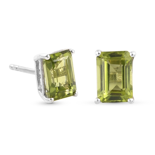 Natural Hebei Peridot Earrings (With Push Back) in Platinum Overlay Sterling Silver 1.70 Ct.
