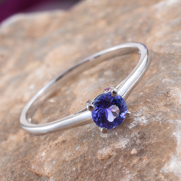Tanzanite (Rnd) Solitaire Ring in Platinum Overlay Sterling Silver 0.500 Ct.