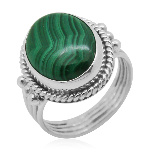 Royal Bali Collection Malachite (Ovl) Solitaire Ring in Sterling Silver 7.440 Ct.