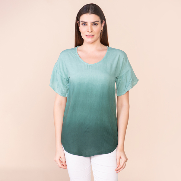 TAMSY 100% Viscose Ombre Pattern Short Sleeve Top (Size S, 8-10) - Dark Green