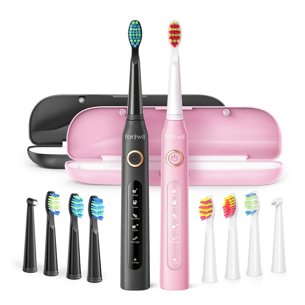 Set Of 2 - Sonic Electric Toothbrush with 8 Interchangeable Heads and USB Charging Cable (Size 23x3 