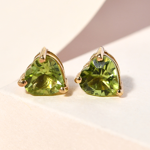 Hebei Peridot Heart Stud Earrings (with Push Back) in 14K Gold Overlay Sterling Silver 1.71 Ct.
