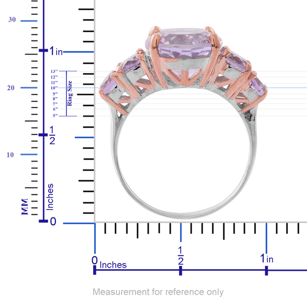 Rose De France Amethyst (Ovl 8.75 Ct) 5 Stone Ring in Rhodium and Rose Gold Plated Sterling Silver 11.000 Ct.