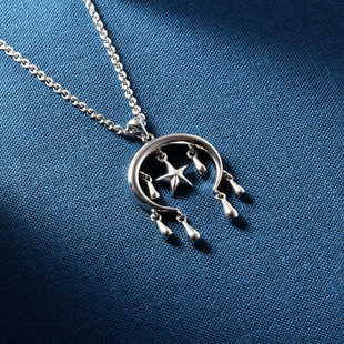 LucyQ 3D Star Collection- Rhodium Overlay Sterling Silver Pendant with Chain (Size 30), Silver wt 12.00 Gms.