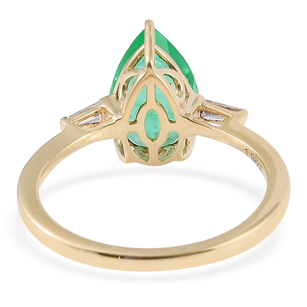 ILIANA 18K Yellow Gold 2.10 Carat Pear AAA Boyaca Colombian Emerald Ring With Diamond SI G-H