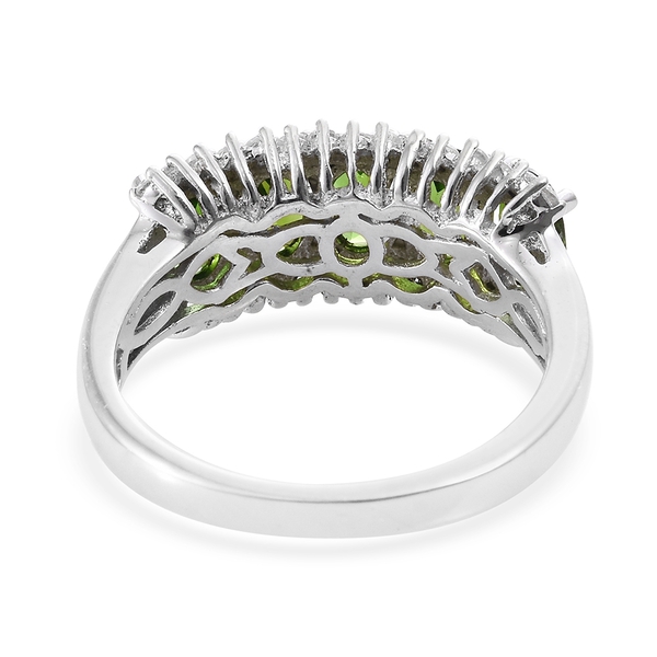 Chrome Diopside (Ovl), Natural Cambodian Zircon Ring in Platinum Overlay Sterling Silver 2.750 Ct.