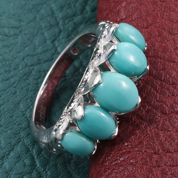 Stefy Sonoran Turquoise (Ovl 1.00 Ct), Pink Sapphire Ring in Platinum Overlay Sterling Silver 3.750 Ct.