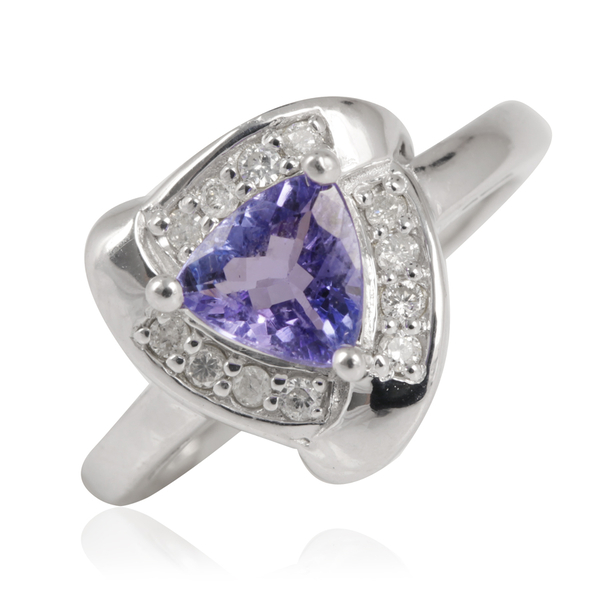 Close Out Deal 14K W Gold AA Tanzanite (Trl 1.00 Ct), Diamond (I2/G-H) Ring 1.200 Ct.