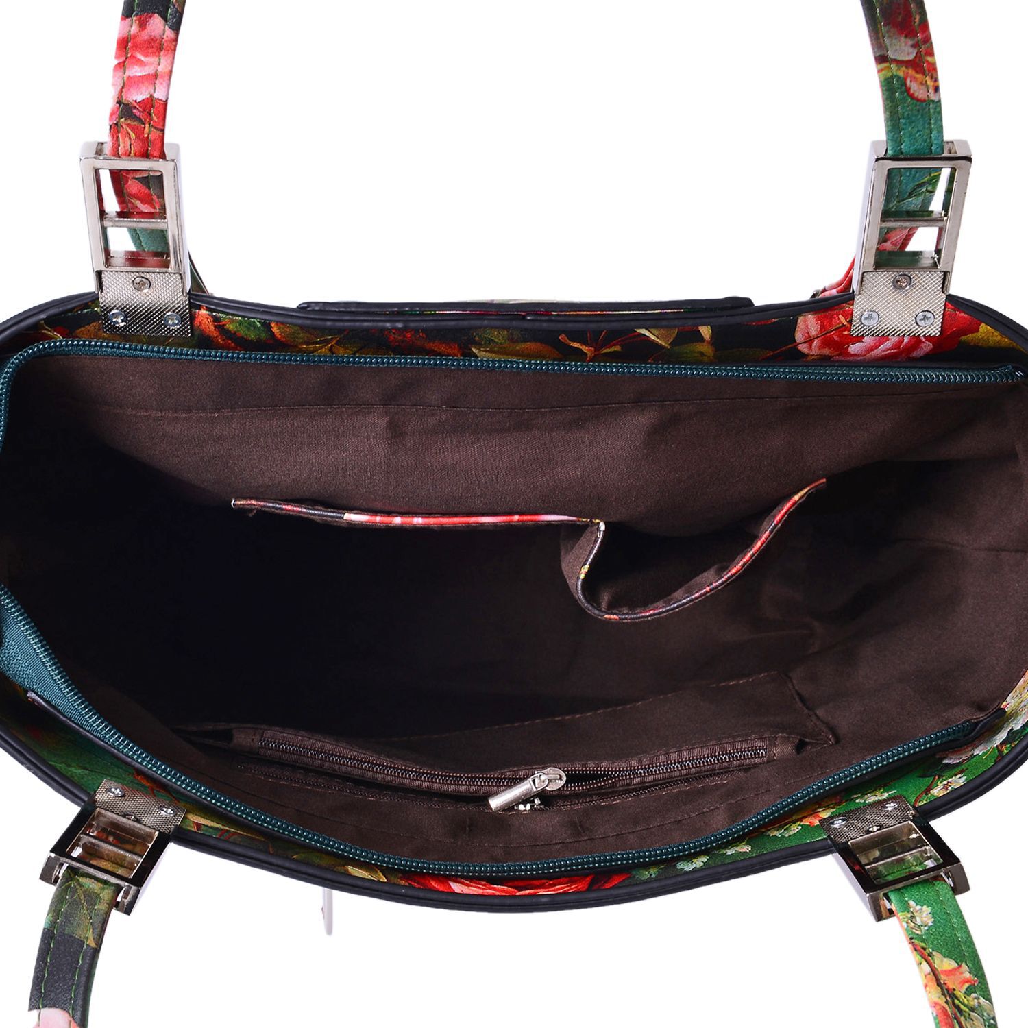 Chelsea Green with Multi Colour Floral Pattern Tote Bag With Adjustable Shoulder Strap (Size 39x29x32x15 Cm)