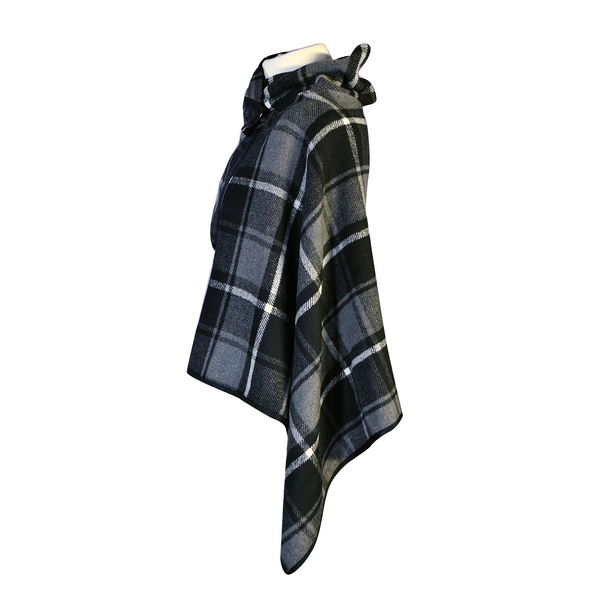 Black Check Knit Poncho (Size 70x75cm)