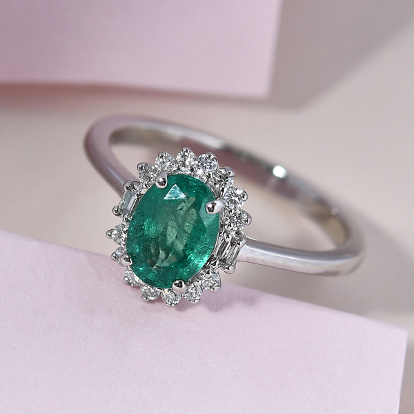 RHAPSODY 950 Platinum AAAA Natural Zambian Emerald and Diamond (VS/E-F) Ring 1.40 Ct.