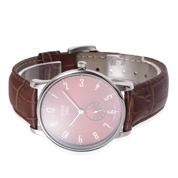 EON 1962  3ATM Water Resistant Watch in with Interchangeable Dark Brown Colour Genuine Leather and Steel Strap