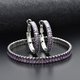 2 Piece Set - Simulated Amethyst Bracelet (Size 7.5) and Hoop Earrings in Silver Tone
