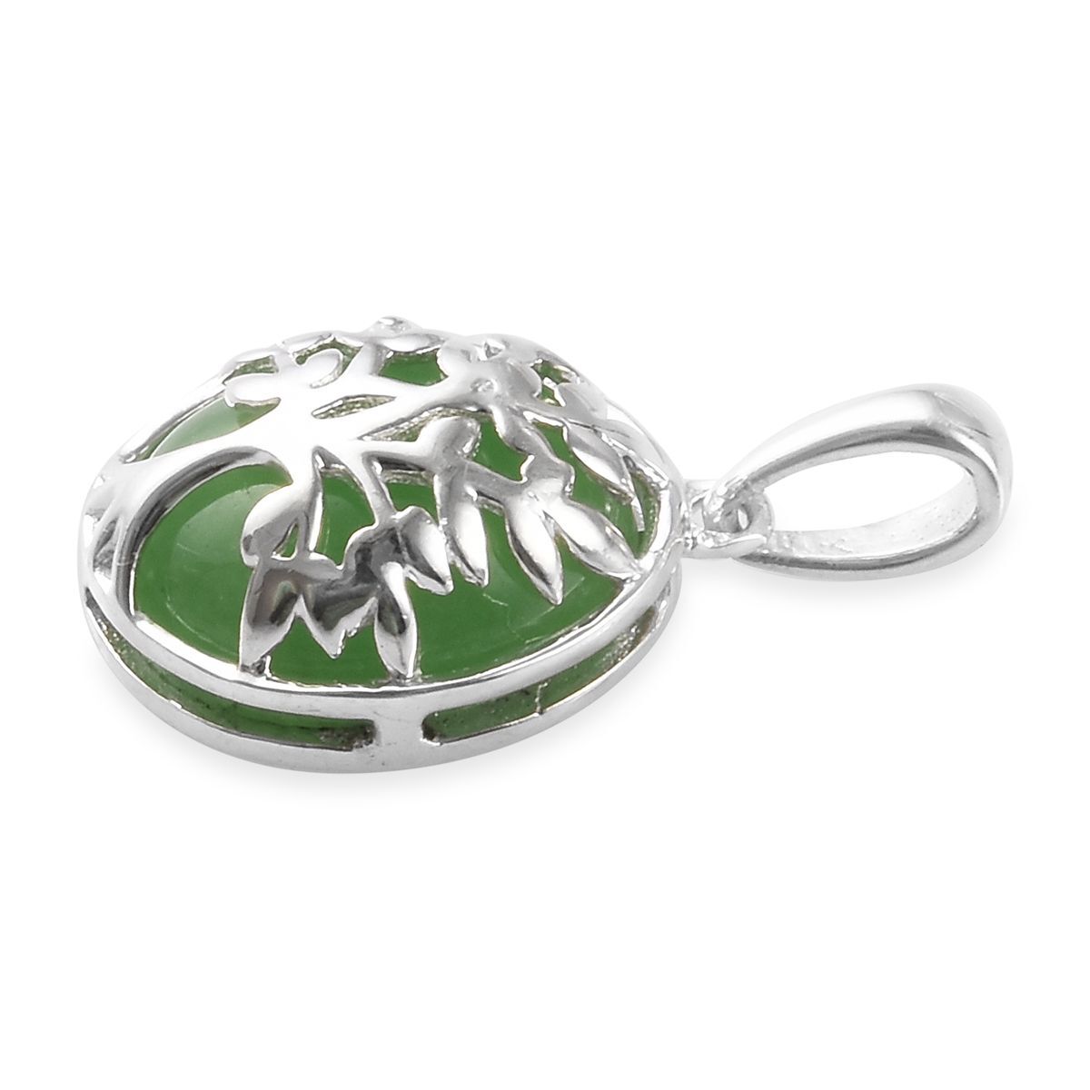 Green Jade (Ovl) Tree of Life Pendant in Sterling Silver 6.000 Ct.