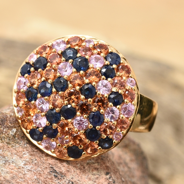 3.25 Ct Rainbow Sapphire Cluster Ring in Gold Plated Silver 6.73 grams